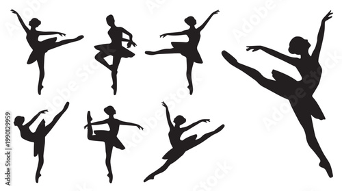 set of black silhouettes of ballet dancers in various poses vector illustration