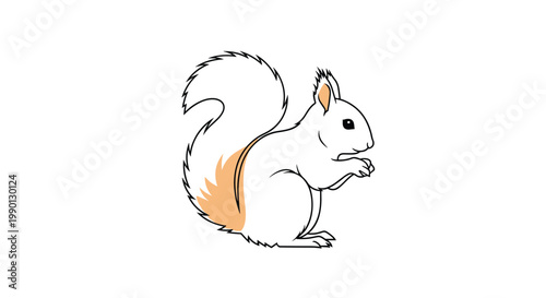 Illustration of a small squirrel with a bushy tail standing on its hind legs and holding something with its front paws on a white background.