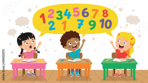 children learning numbers 1 to 10 with colorful balloons vector illustration