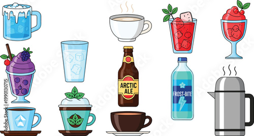 Professional Specialty Coffee Brewing Equipment Vector Illustration Set Featuring Manual Grinder Pour Over Dripper Gooseneck Kettle Portafilter Espresso Tamper and Roasted Beans