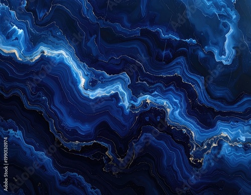 A stunning abstract composition showcases the intricate patterns and deep blue hues of a polished agate stone.