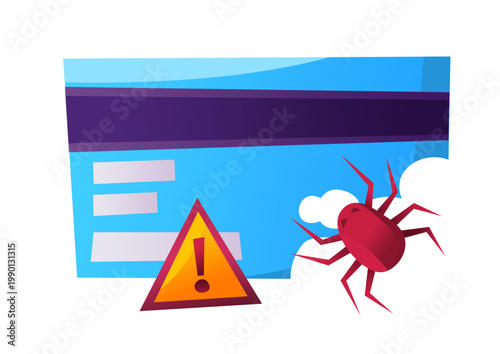 Virus Alert Bug and Warning Sign with Hacked Card Security Threat
