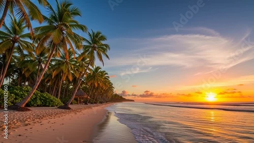 Tropical Paradise Beach Sunset Palms Ocean Waves Sand Exotic Vacation Travel