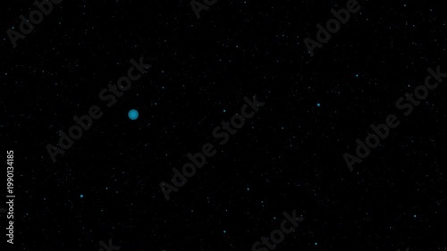 Dark space background with small glowing blue particles and subtle starfield motion, minimal cosmic animation with floating light dots and deep atmospheric visual texture