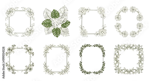 Elegant floral and leaf ornate frames and borders with a touch of botanical beauty