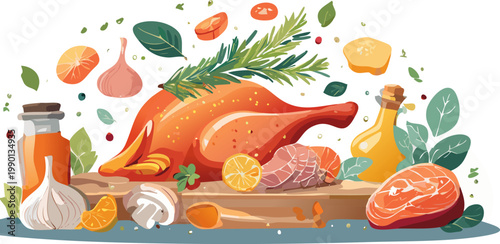 Nutritious salmon bowl illustration supporting healthy lifestyle and food education
