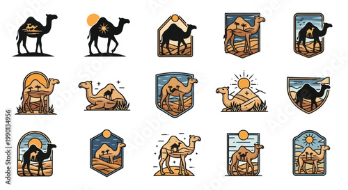 Desert Camel Icon Set: Silhouette & Illustration Collection