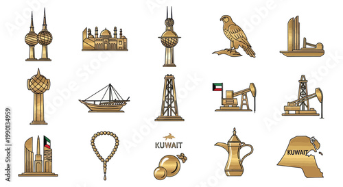 Kuwait Landmarks Collection: Golden Icons of Culture, Industry, and Heritage