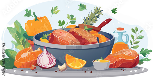 Nutritious Salmon Food Illustration Promoting Healthy Living And Balanced Diet Habits
