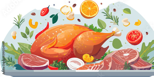 Salmon meal illustration representing mindful eating and nutritious food preparation
