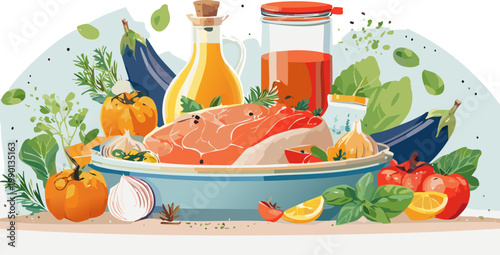 Educational Illustration Of Salmon Based Meals For Healthy Family Lifestyle Choices
