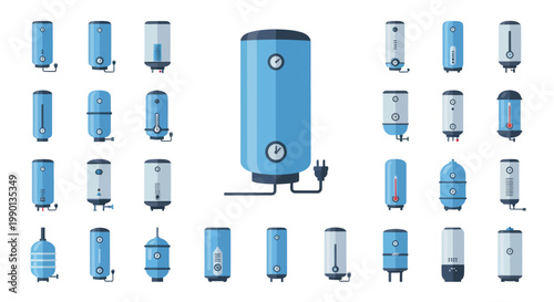 Water Heater Collection: Various Models and Designs Flat Vector Illustration