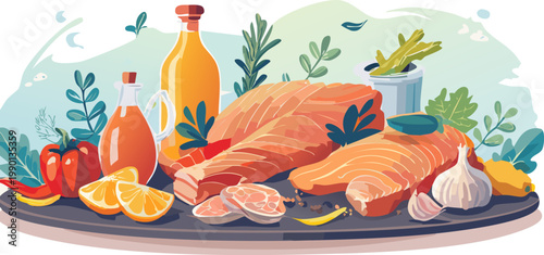 Healthy Salmon Food Illustration Promoting Balanced Nutrition And Modern Clean Eating Lifestyle

