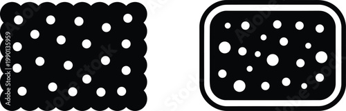 Two black and white sponge icons with holes on a plain white background silhouette