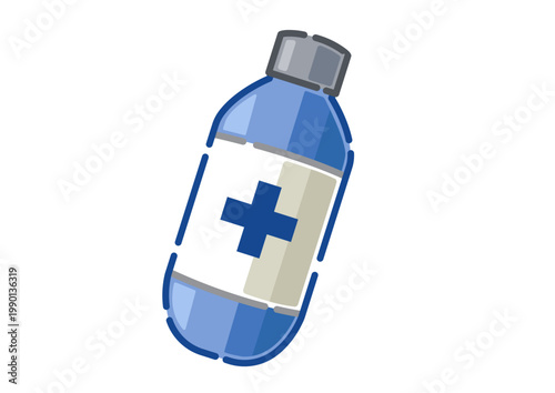 Medical Bottle Illustration with Blue Cross Symbol on Transparent Background