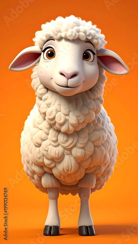A cute cartoon sheep with fluffy white wool