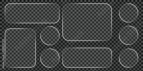 Liquid glass smartphone interface isolated. White ui light frame square and circle banner with shine stroke. Control center widget for smartphone and web app, vector illustration.