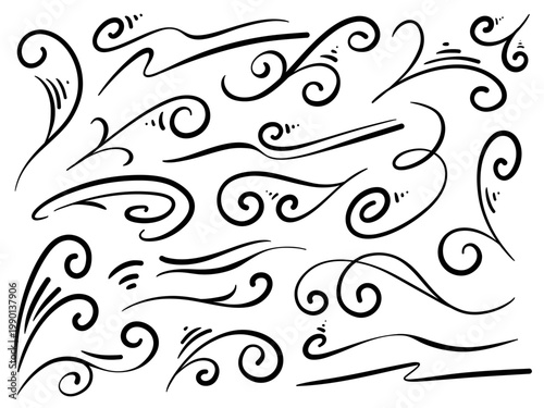 Hand Drawn Swirl Flourish Elements Set Decorative Curves Line Art Vector Collection