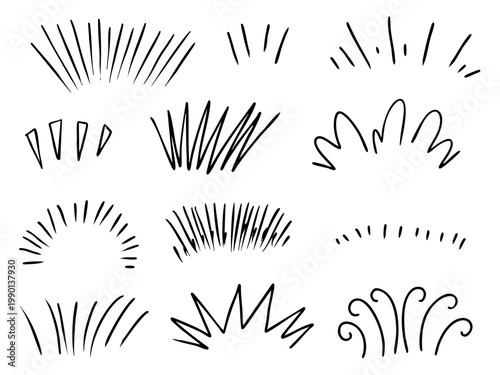 Hand Drawn Sunburst Rays Set Decorative Lines Burst Doodle Vector Collection