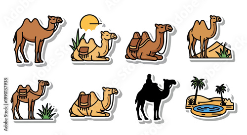 Desert Caravan: Camel Illustrations Collection - Standing, Sitting, Riding, Oasis