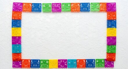 A colorful border made of small cubes on a white background
