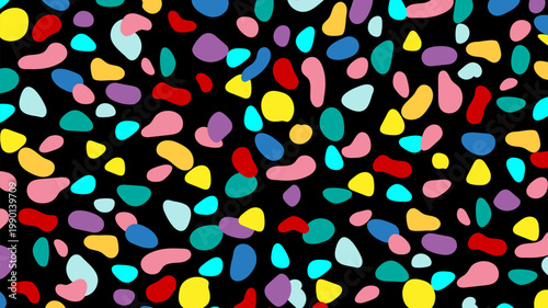 Abstract hand drawn organic shape colorful on black background.