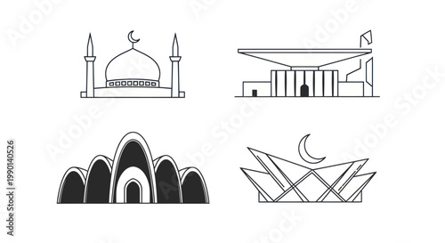 Pakistani Landmarks Collection: Mosque, Stadium, Minar-e-Pakistan, Faisal Mosque Icons