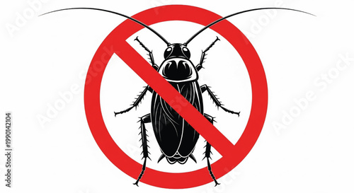 Ant bug icon with red prohibition sign, cartoon illustration for pest control and biohazard warning concepts