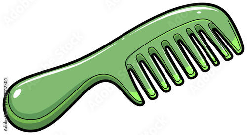 Green plastic comb with wide teeth isolated on white background