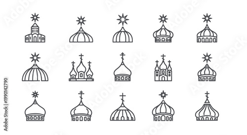 Orthodox Church Domes Icons - Collection of Eastern Christian Architecture Symbols