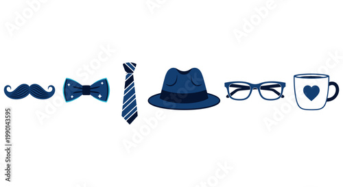 Hipster symbols mustache bow tie tie hat glasses and coffee mug