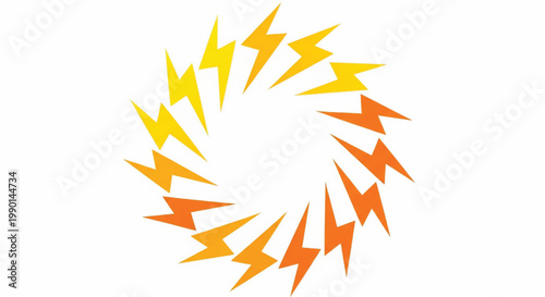 Lightning bolt icons with yellow and orange comic style jagged shapes on a white background featuring thunder, electric, electrical energy with power