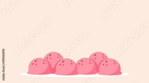Delicious pink ice cream scoops dessert illustration.