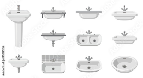 Collection of Bathroom Sinks and Faucets, Various Styles and Designs