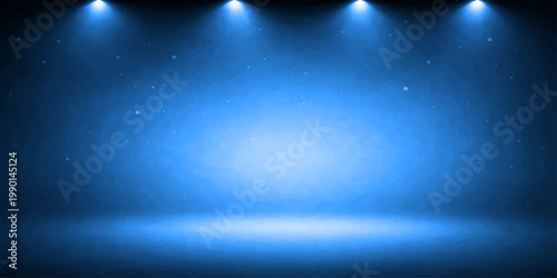 Blue stage spotlight glowing in dark theater scene