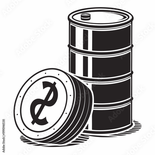Oil drum, barrel icon, industrial symbol, black and white