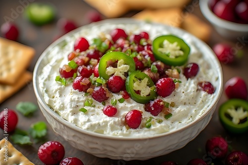cranberry and jalapeno cream cheese dip in a bowl