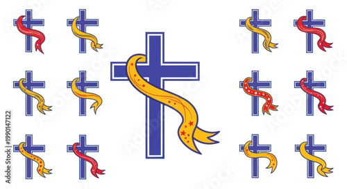 Christian Crosses with Ribbons: Religious Symbols, Faith, Hope, Celebration