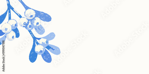Delicate blue mistletoe branches with white berries on a neutral background