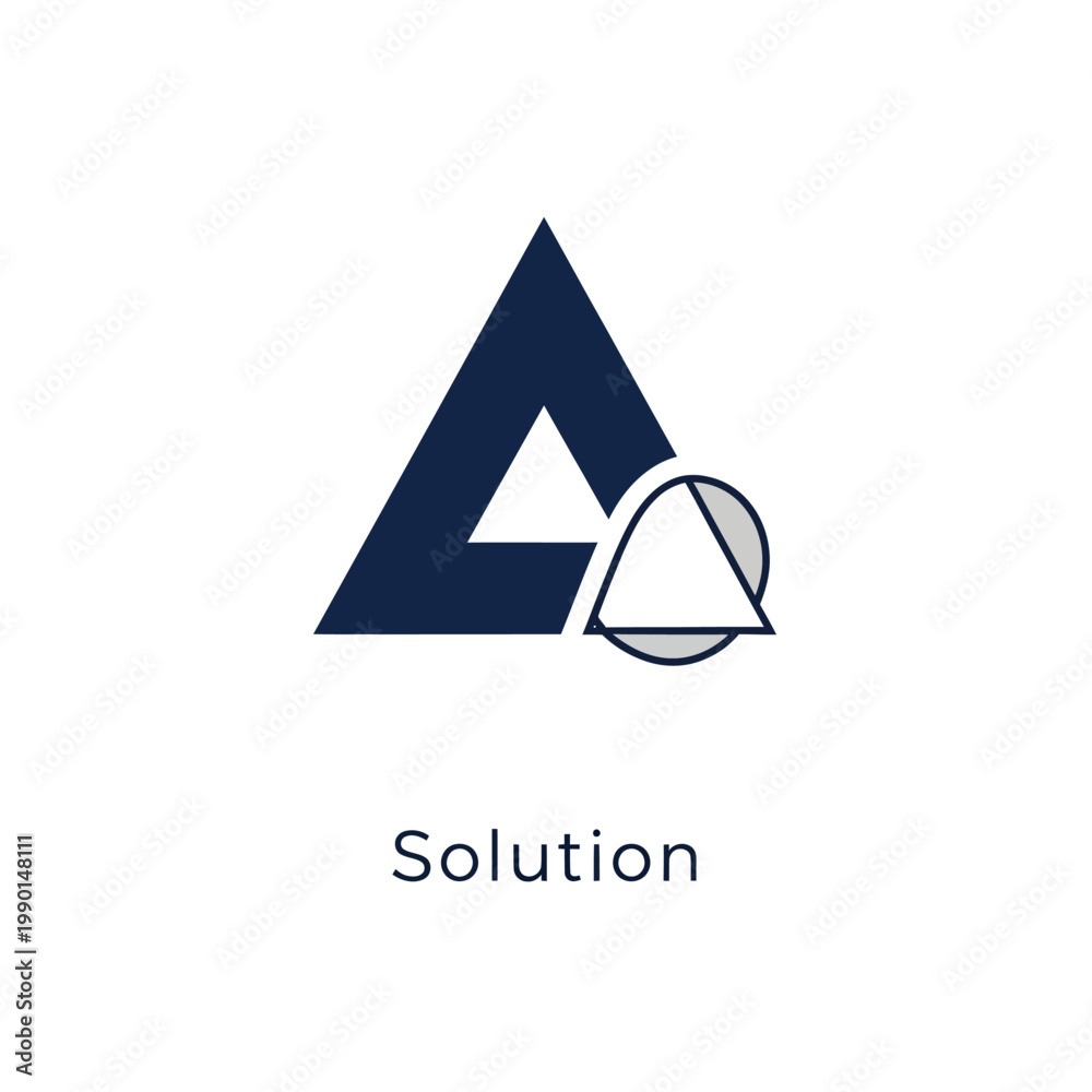 Fototapeta premium Dark blue triangle with alert bell icon symbolizing notification or solution alert, isolated white background.