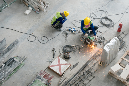 Fotografie Top view construction worker in construction site