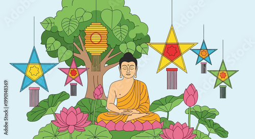 Buddha Under Tree Meditating.