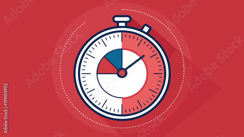 A modern vector graphic of a stopwatch on a red background