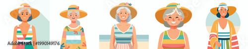 half body vector of a grandma standing in summer clothes