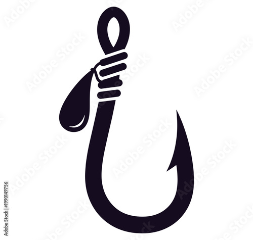 Fishing hook with line and lure on transparent background