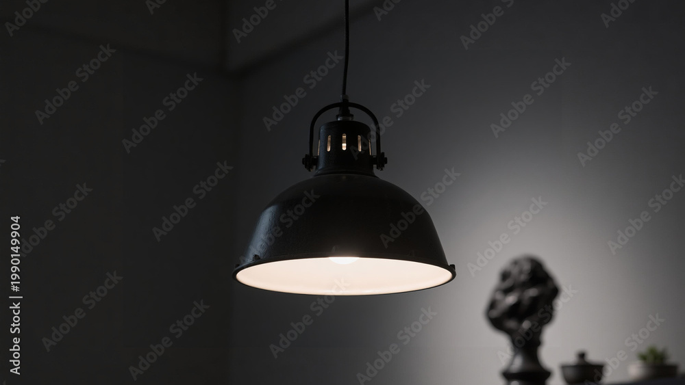 Obraz premium Black industrial pendant lamp light interior.