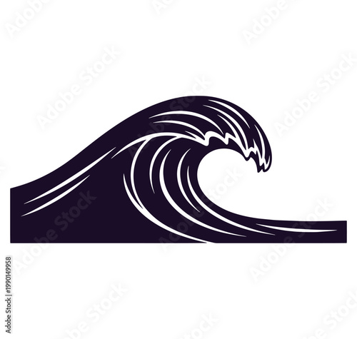 Illustration of a large ocean wave crashing  a powerful sea swell in motion