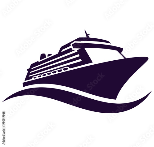 Large cruise ship sailing on wavy ocean waters in a dark purple silhouette  maritime travel
