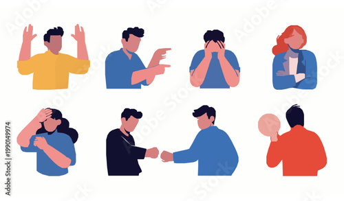 Cartoon people negative emotions icon set dissatisfied characters with expressive gestures and reactions vector