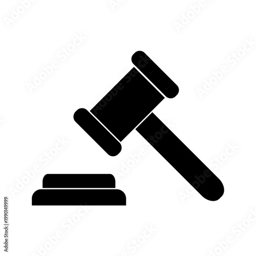 Black gavel and sound block icon.